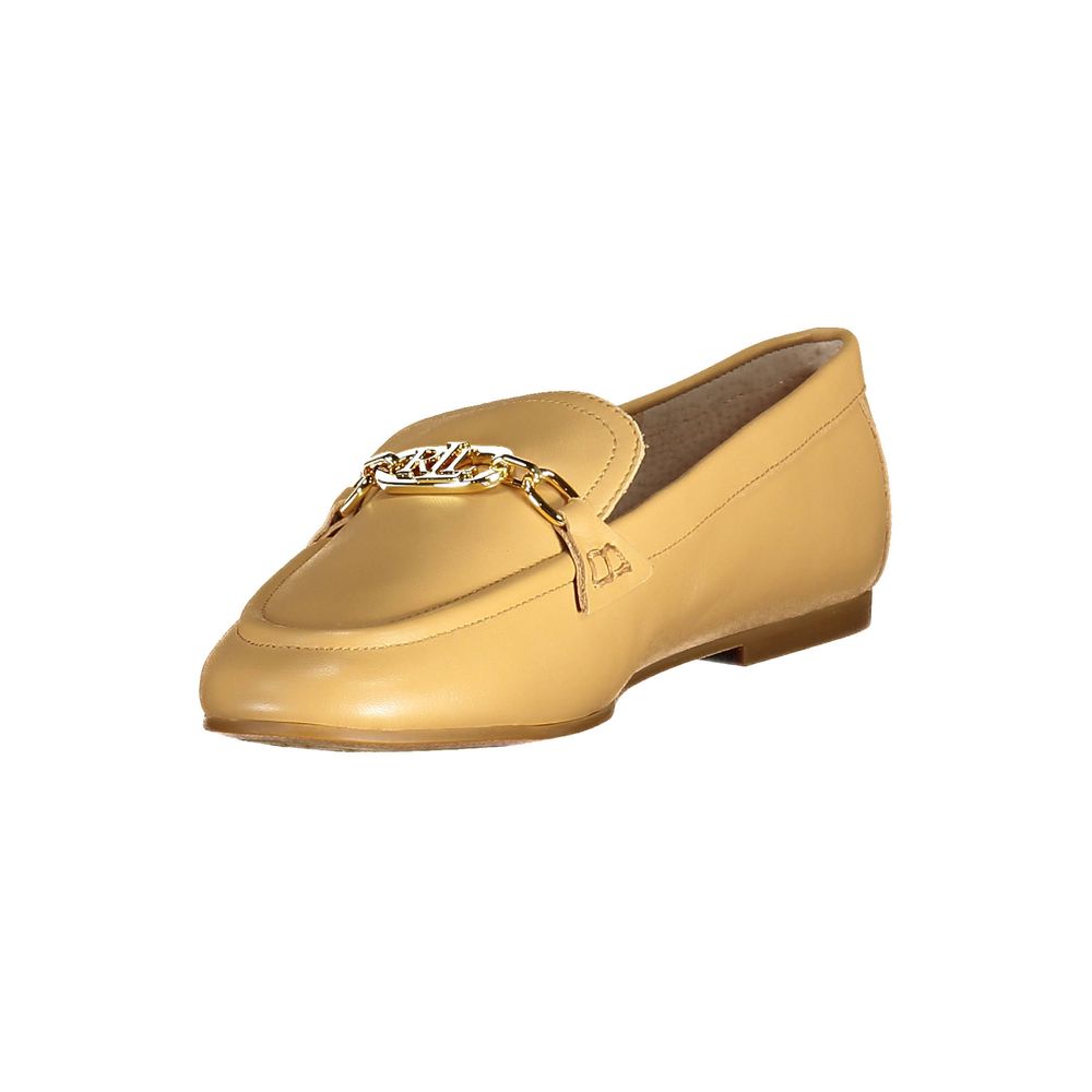 Beige Leather Flat Shoe