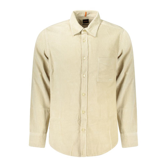 Beige Cotton Men Shirt