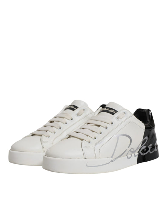 White Black Logo Portofino Men Sneaker Shoes