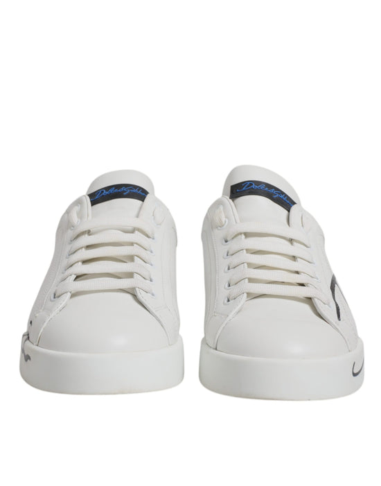 White Blue Logo Leather Portofino Sneaker Shoes