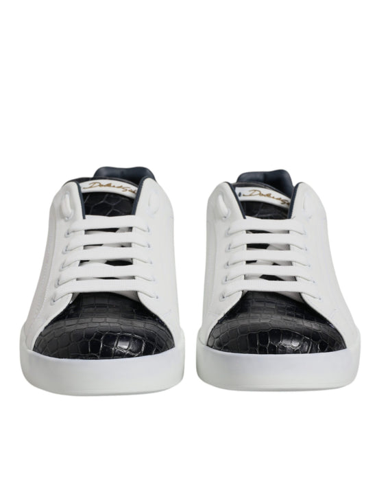 White Black Leather Portofino Sneaker Shoes