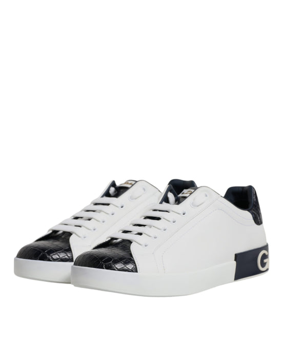 White Black Leather Portofino Sneaker Shoes