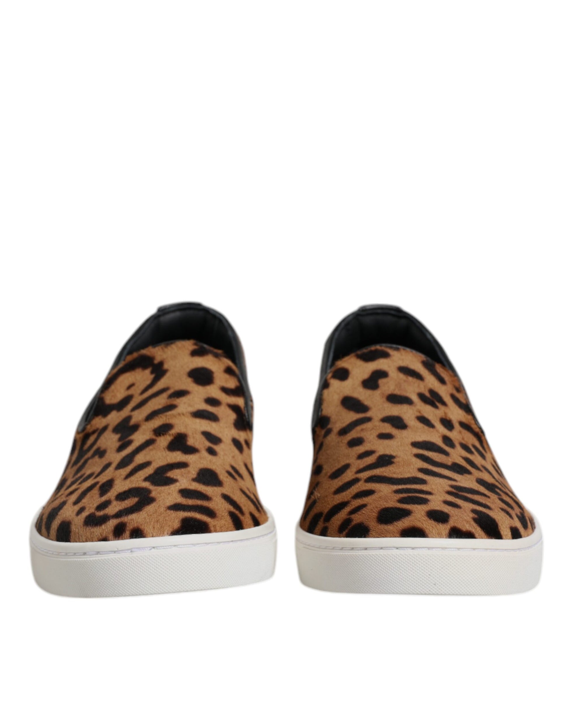 Brown Calfskin Fur Leopard Sneakers Shoes