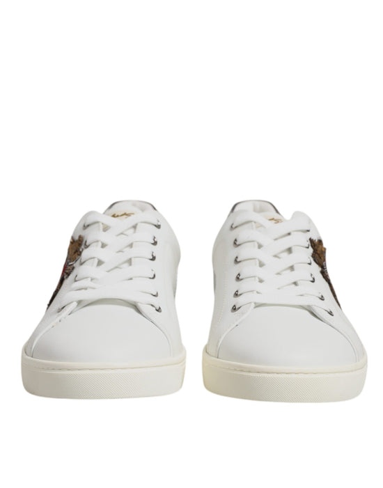 White Leather Heart Embellished Sneakers Shoes