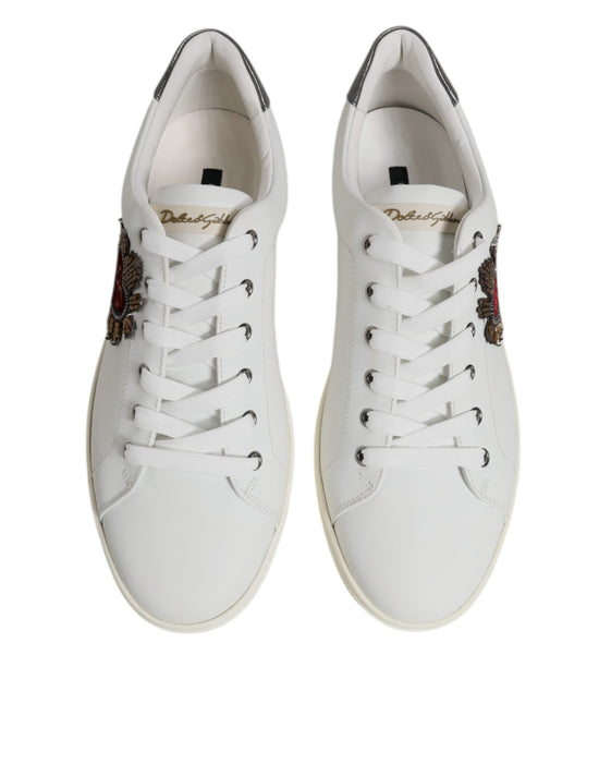 White Leather Heart Embellished Sneakers Shoes