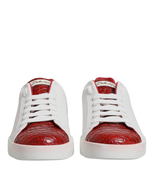 White Red Leather Portofino Men Sneaker Shoes