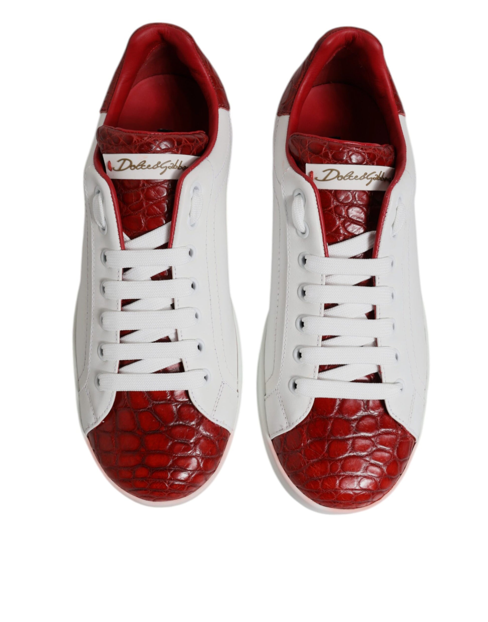 White Red Leather Portofino Men Sneaker Shoes