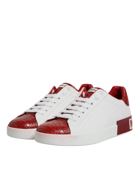 White Red Leather Portofino Men Sneaker Shoes