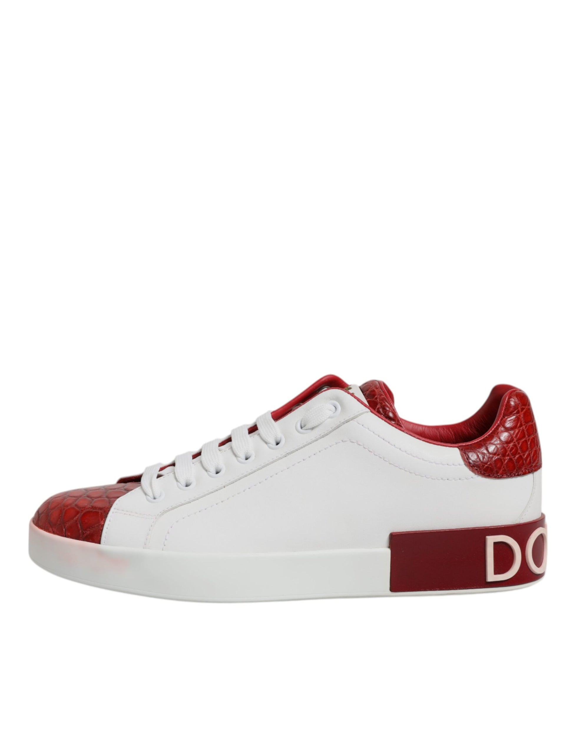 White Red Leather Portofino Men Sneaker Shoes