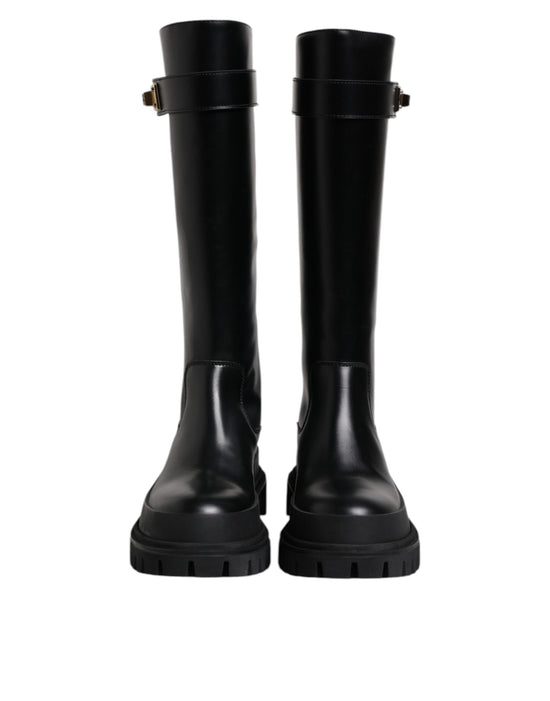 Black DG Logo Calf Leather High Boots Shoes