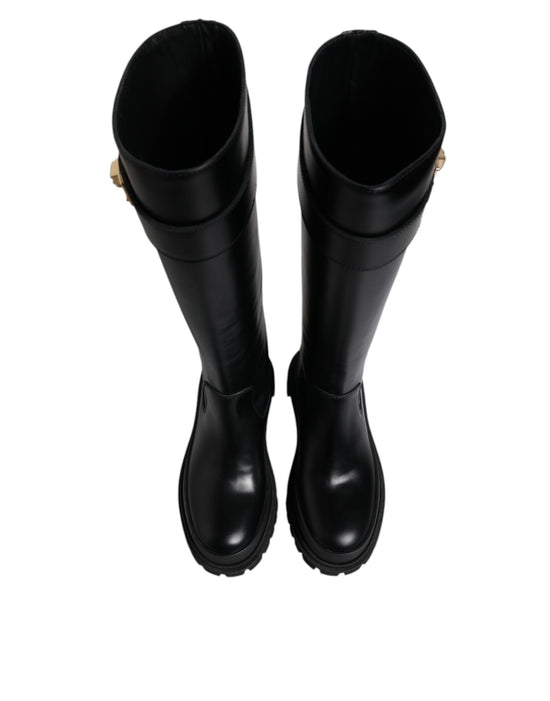 Black DG Logo Calf Leather High Boots Shoes