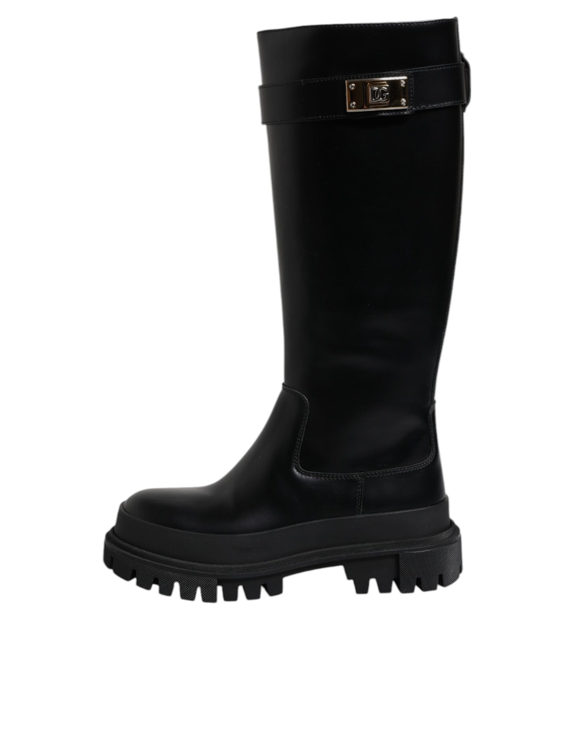 Black DG Logo Calf Leather High Boots Shoes