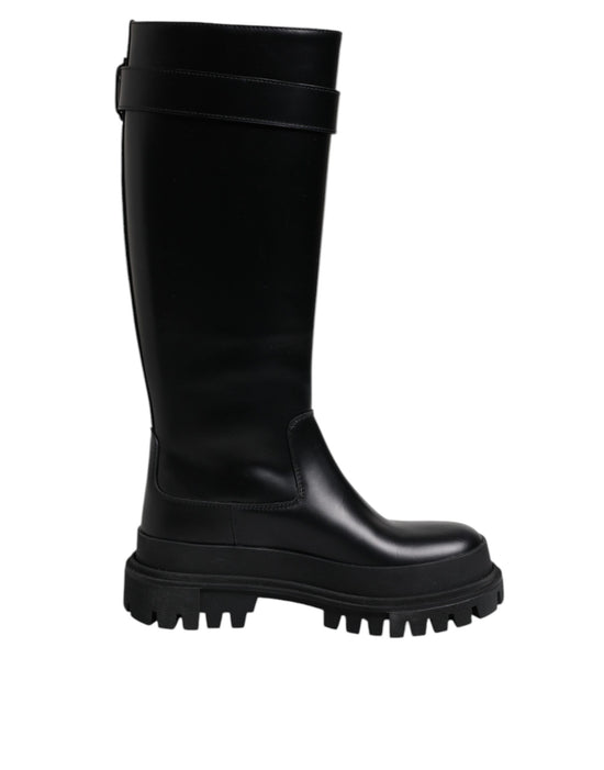 Black DG Logo Calf Leather High Boots Shoes