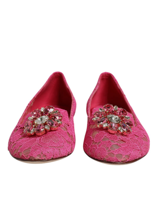 Fuchsia Crystal Loafer Lace Ballet Flats Shoes