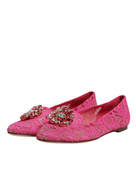 Fuchsia Crystal Loafer Lace Ballet Flats Shoes