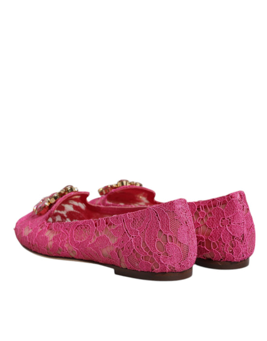 Fuchsia Crystal Loafer Lace Ballet Flats Shoes