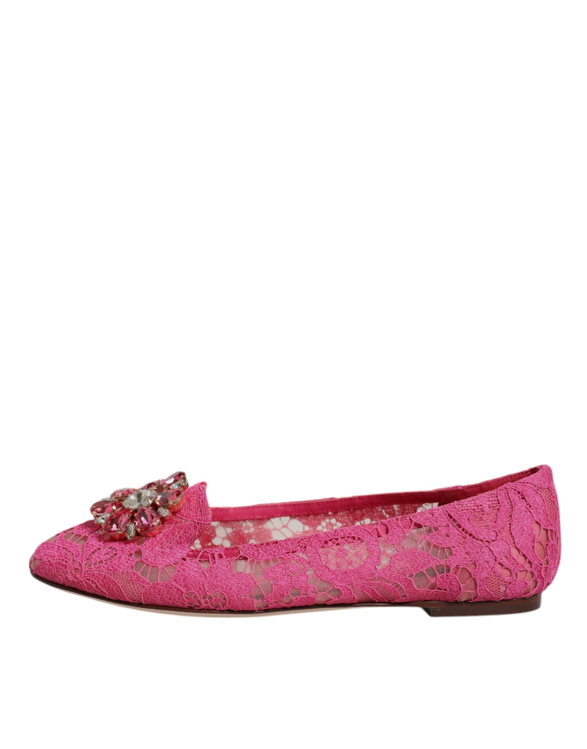 Fuchsia Crystal Loafer Lace Ballet Flats Shoes