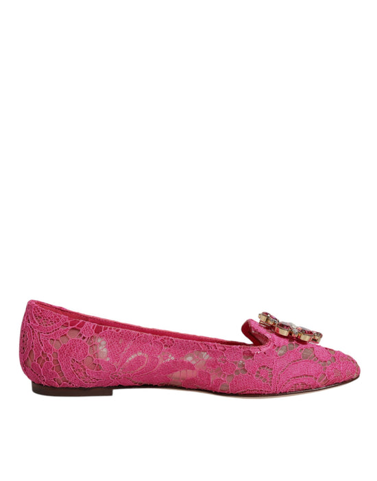 Fuchsia Crystal Loafer Lace Ballet Flats Shoes