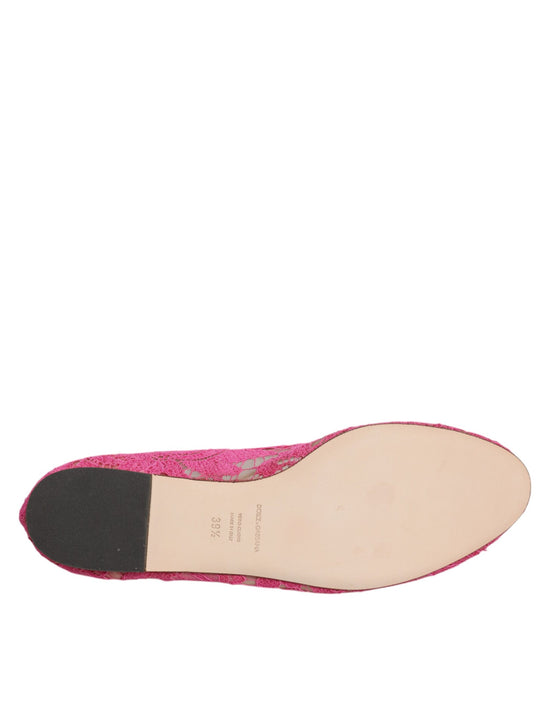 Fuchsia Crystal Loafer Lace Ballet Flats Shoes