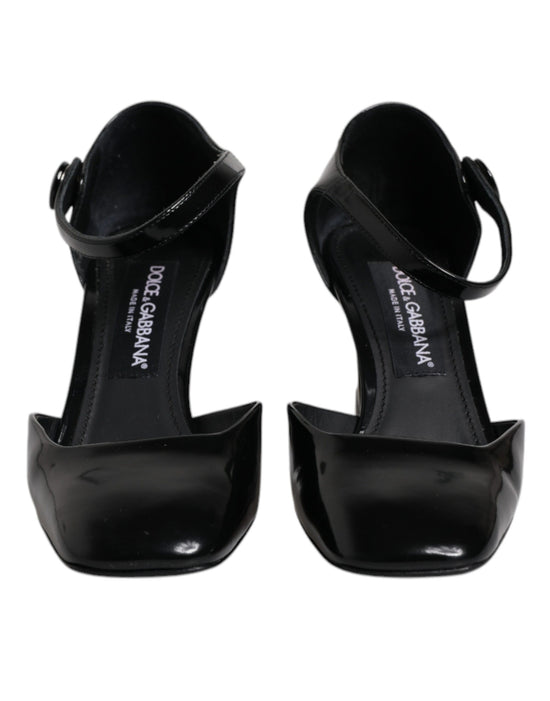 Black Leather Jackie Ankle Strap Sandals Shoes