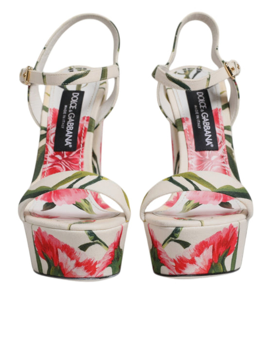 White Floral Ankle Strap Platform Sandals Shoes