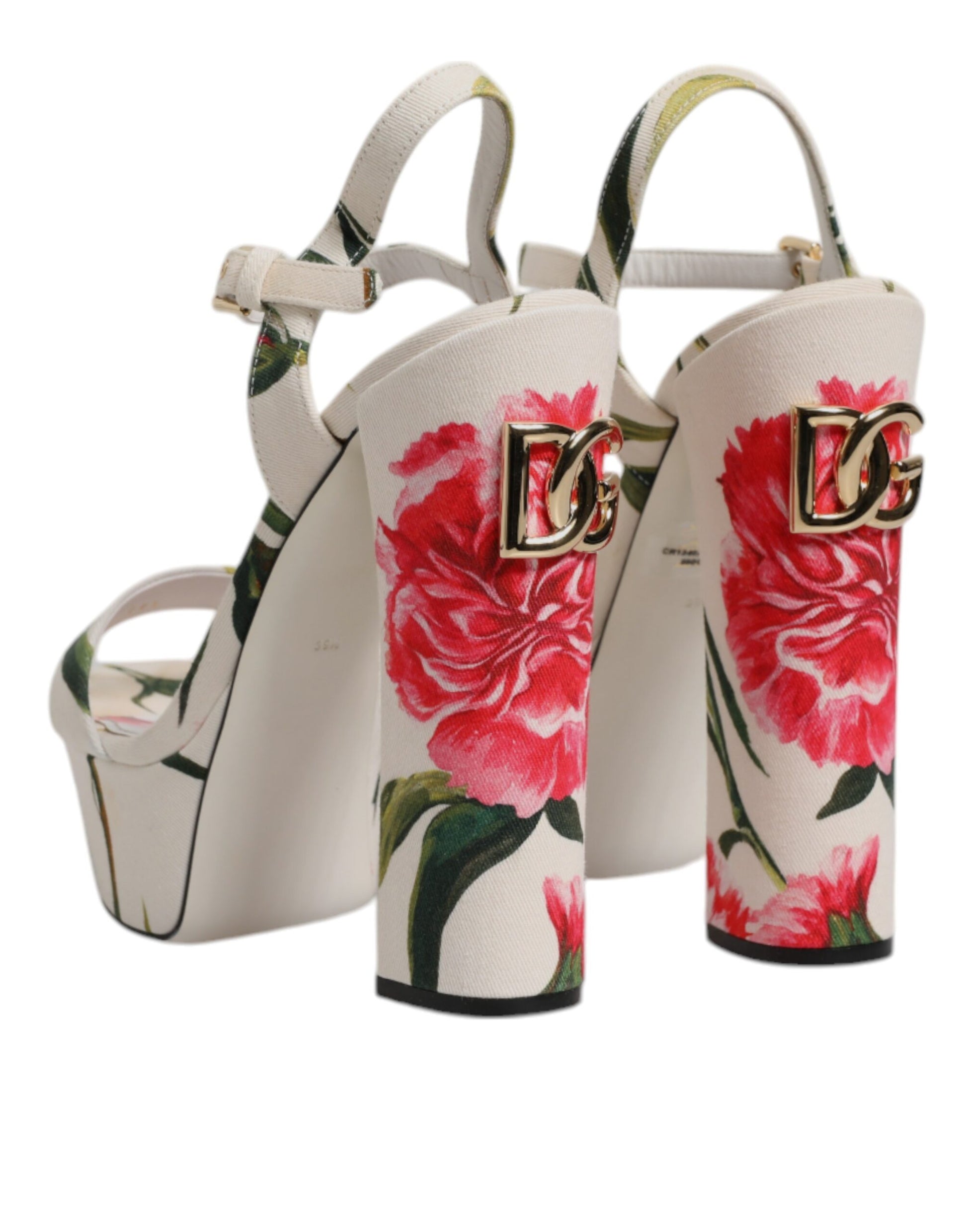 White Floral Ankle Strap Platform Sandals Shoes