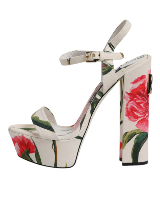 White Floral Ankle Strap Platform Sandals Shoes