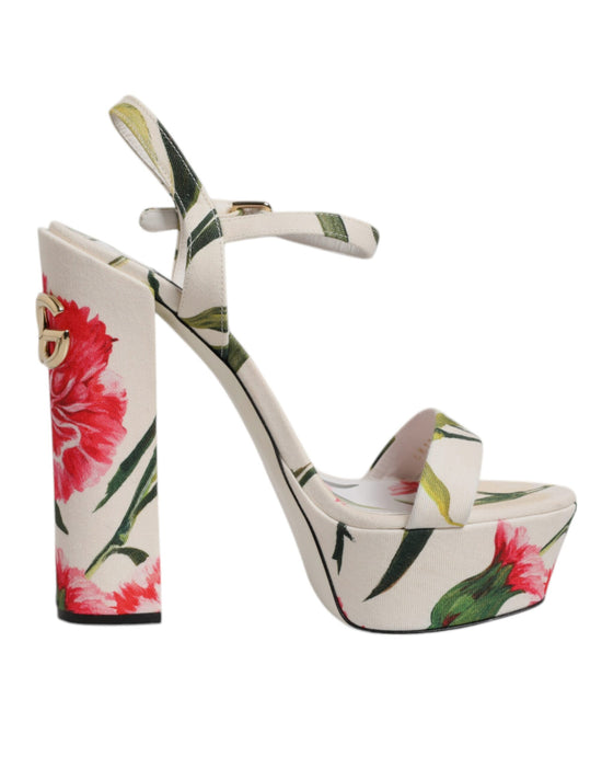 White Floral Ankle Strap Platform Sandals Shoes