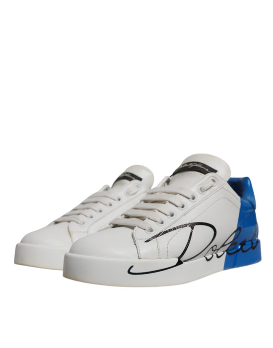 White Blue Logo Portofino Sneakers Shoes