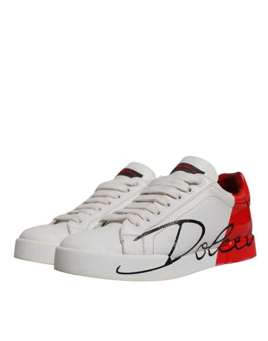 White Red Logo Portofino Sneakers Shoes