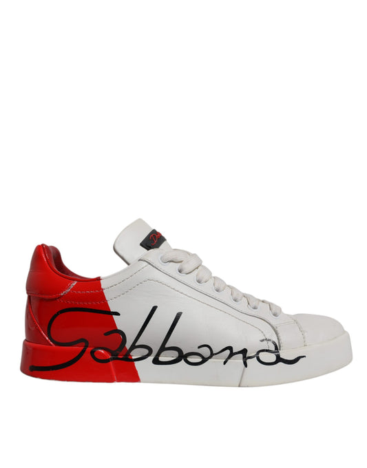 White Red Logo Portofino Sneakers Shoes