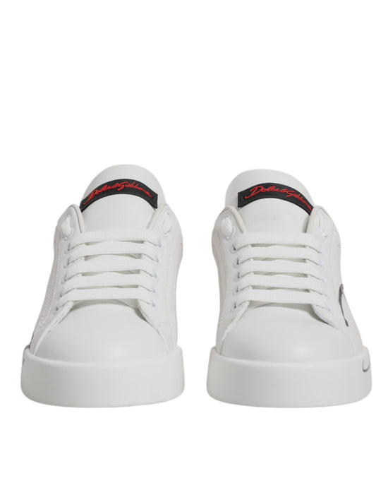 White Red Logo Portofino Sneakers Shoes