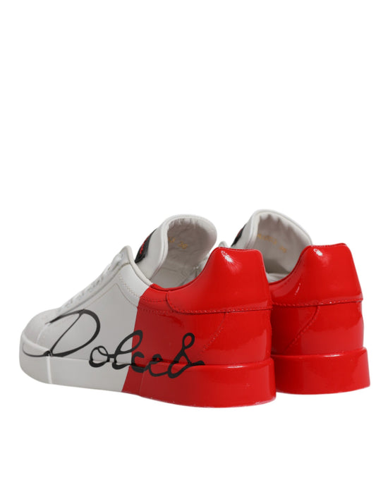 White Red Logo Portofino Sneakers Shoes