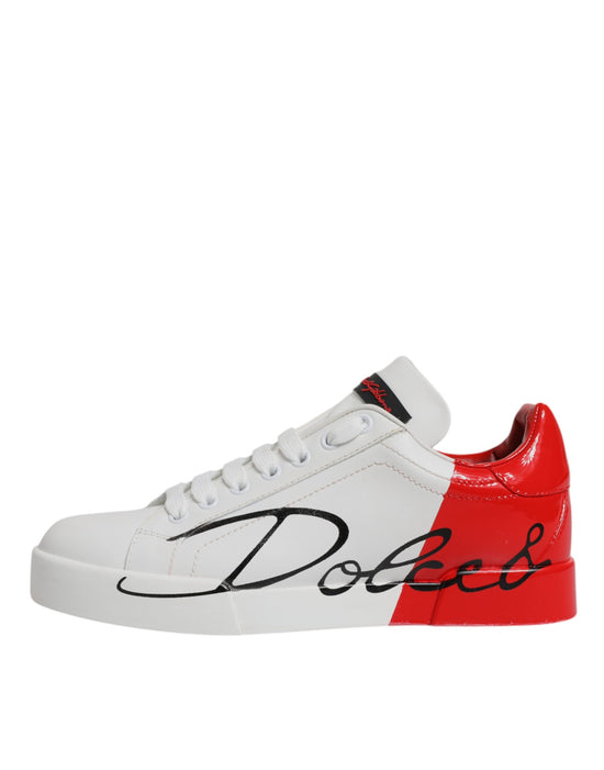 White Red Logo Portofino Sneakers Shoes