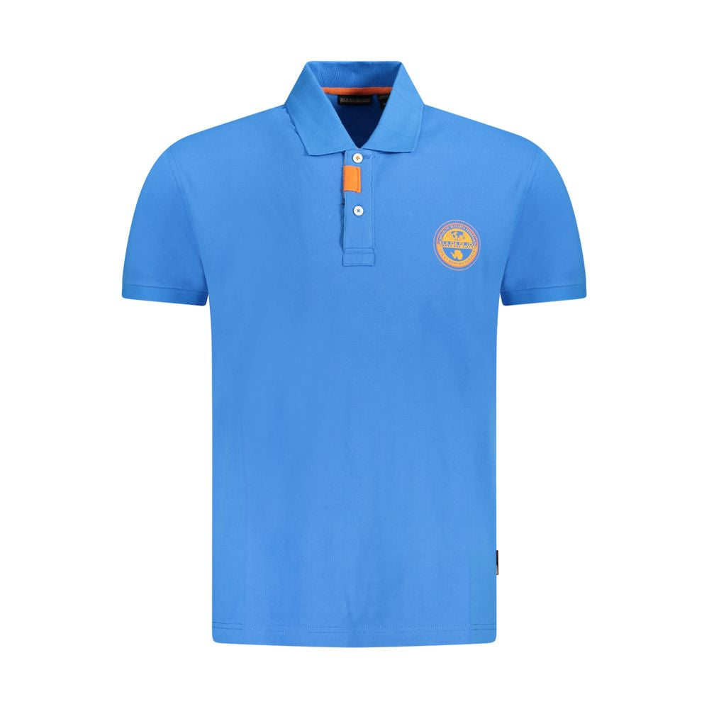 Blue Cotton Men Polo Shirt