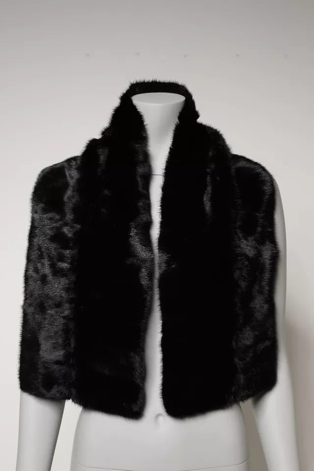 Black Fur Shawl Neck Wrap Cover Collar Scarf