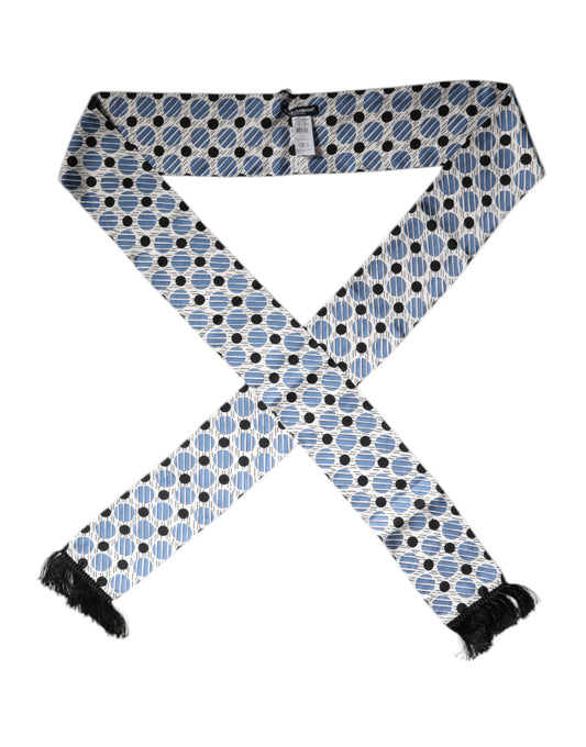 White Blue Polka Dotted Silk Skinny Scarf