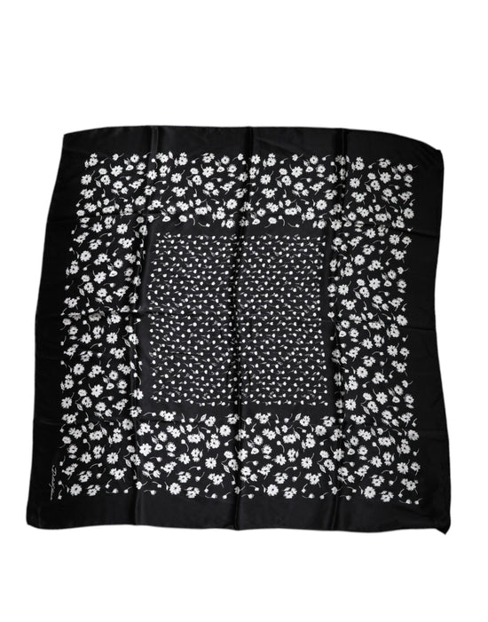 Black Floral Silk Square Wrap Shawl Scarf