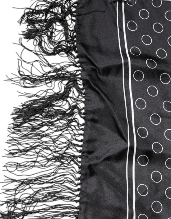 Black Circles Silk Fringes Shawl Wrap Scarf