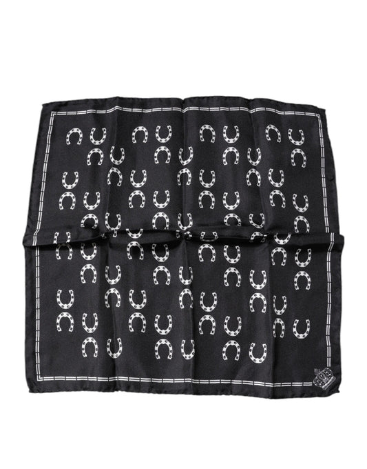 Black Horseshoe Silk Square Handkerchief Scarf