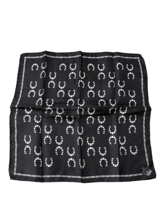 Black Horseshoe Silk Square Handkerchief Scarf