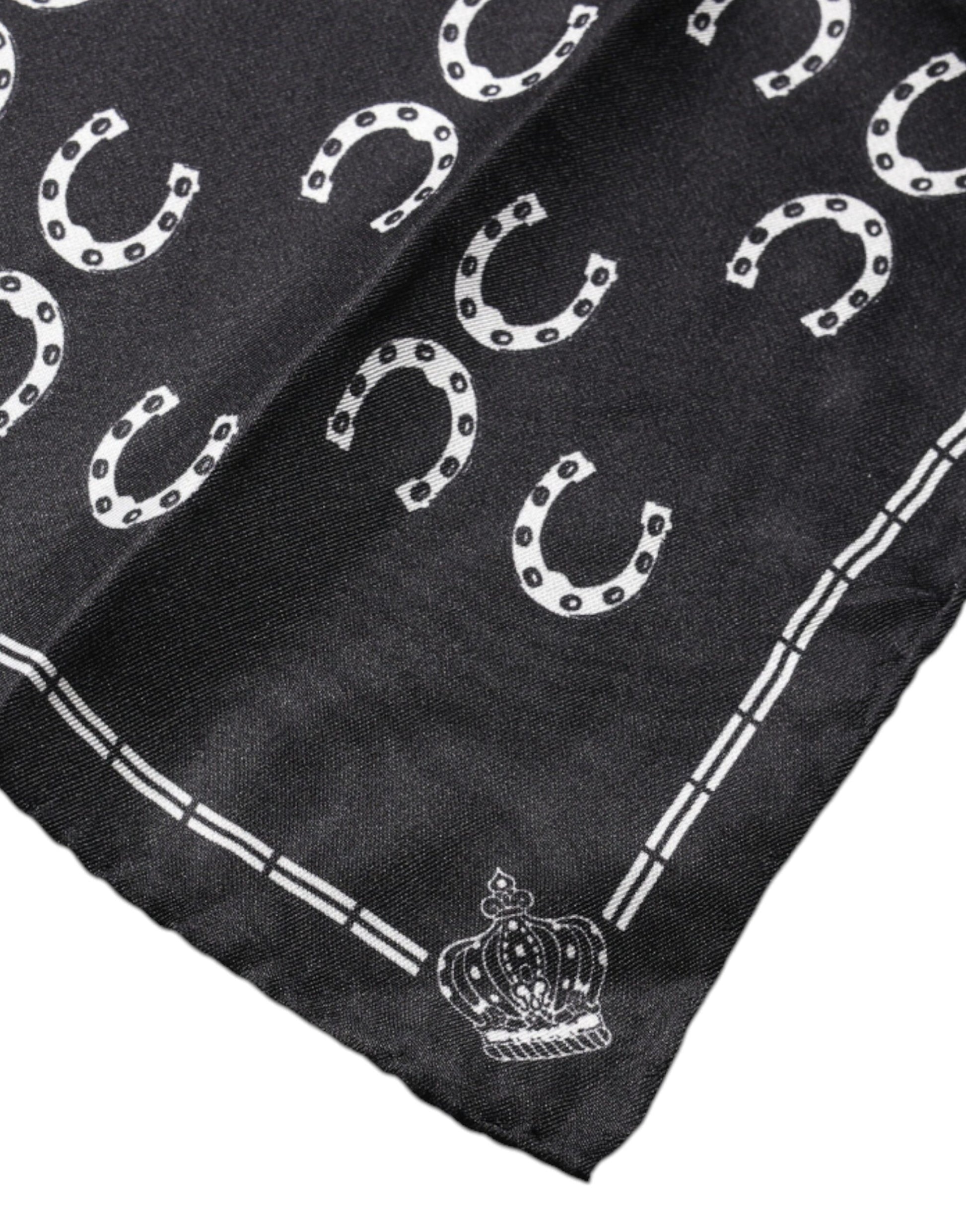 Black Horseshoe Silk Square Handkerchief Scarf