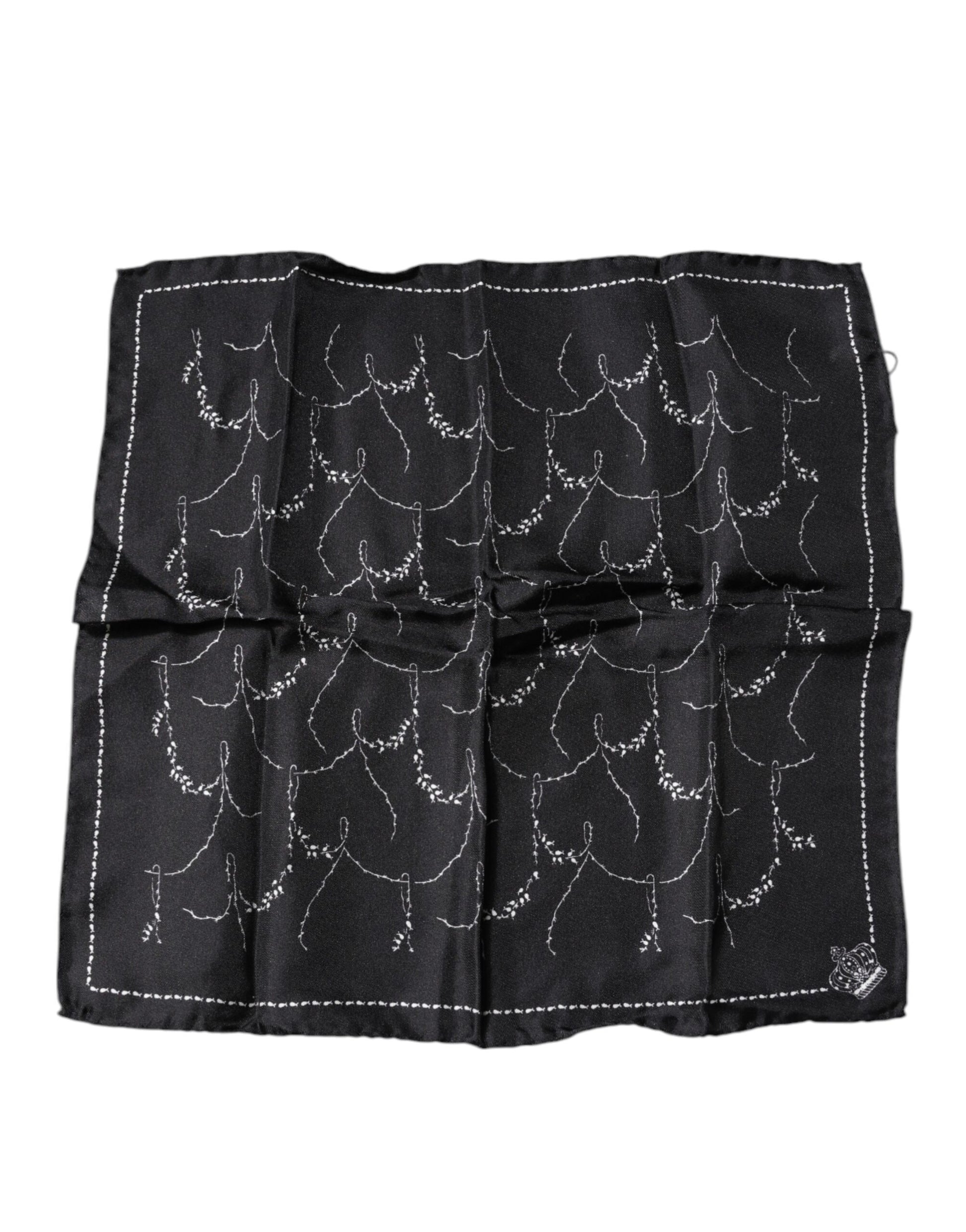 Black Patterned Silk Handkerchief Scarf