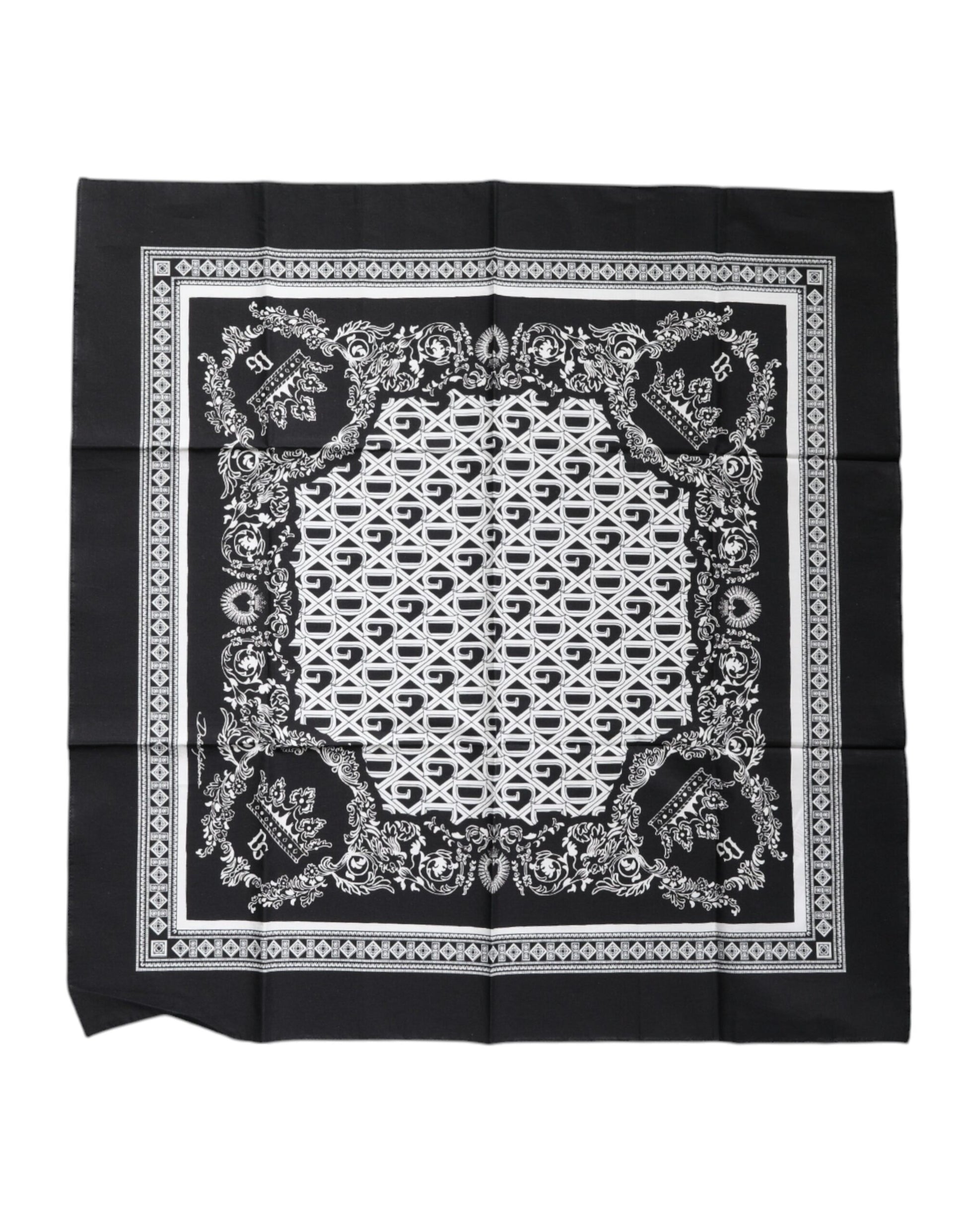 Black Logo Monogram Cotton Handkerchief Scarf