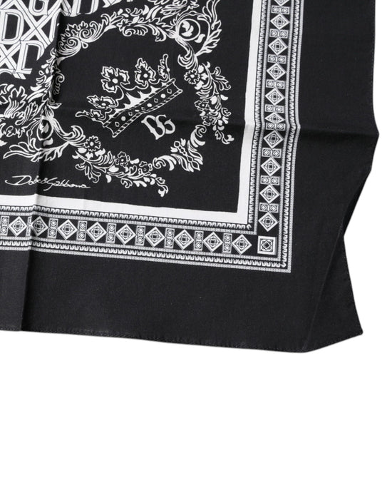 Black Logo Monogram Cotton Handkerchief Scarf