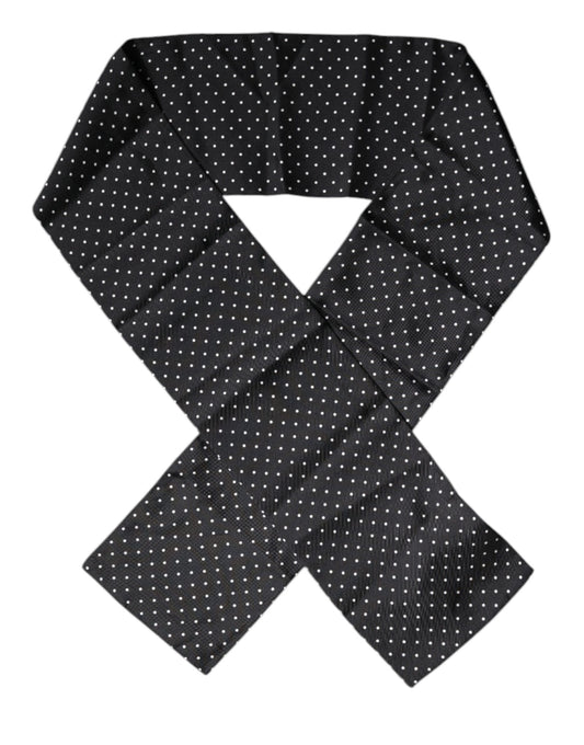 Black Polka Dots Silk Skinny Neck Wrap Scarf