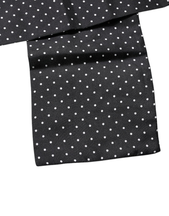 Black Polka Dots Silk Skinny Neck Wrap Scarf