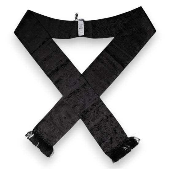 Black Floral Jacquard Skinny Fringes Scarf