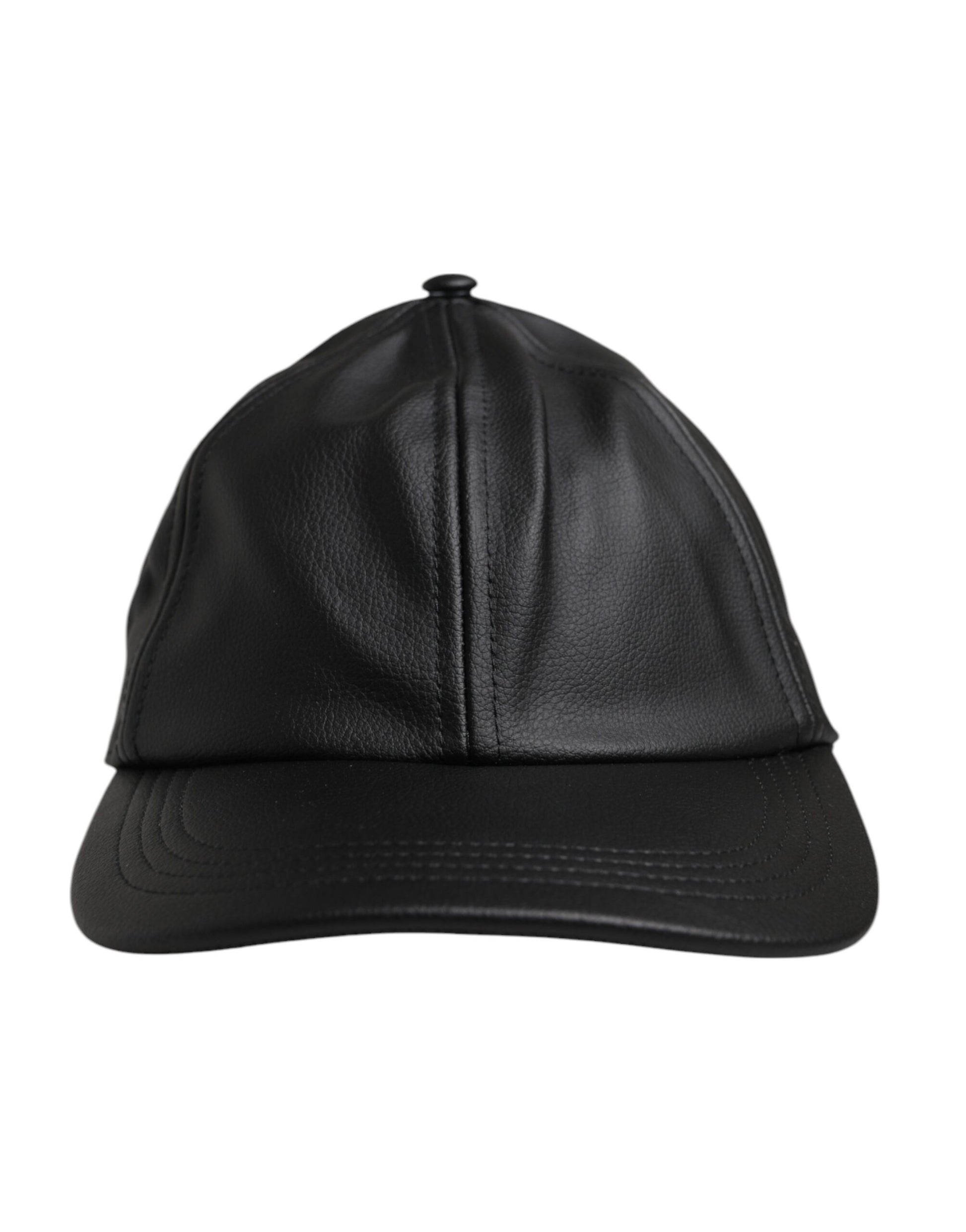 Black Leather 6 Panels Baseball Cap