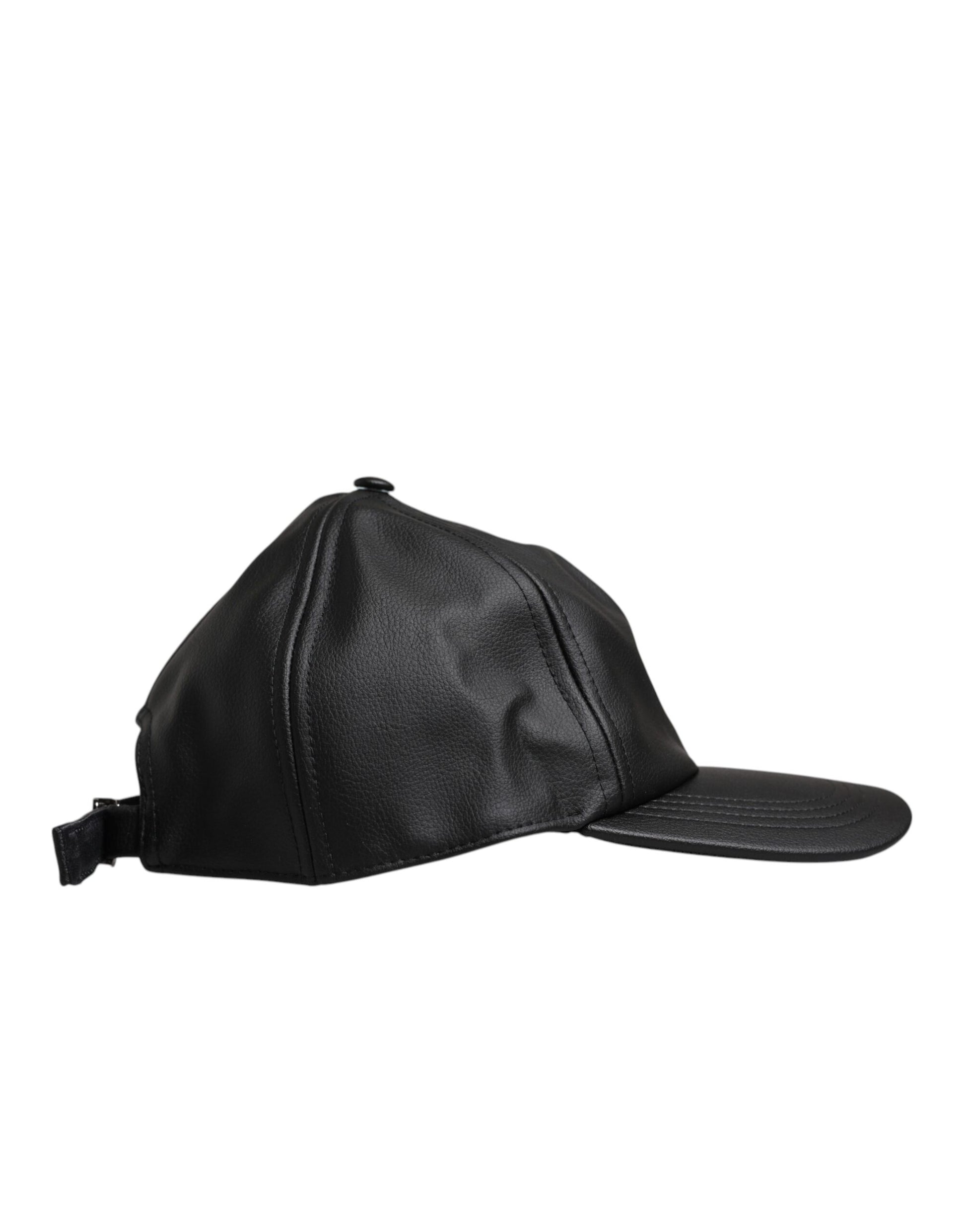 Black Leather 6 Panels Baseball Cap